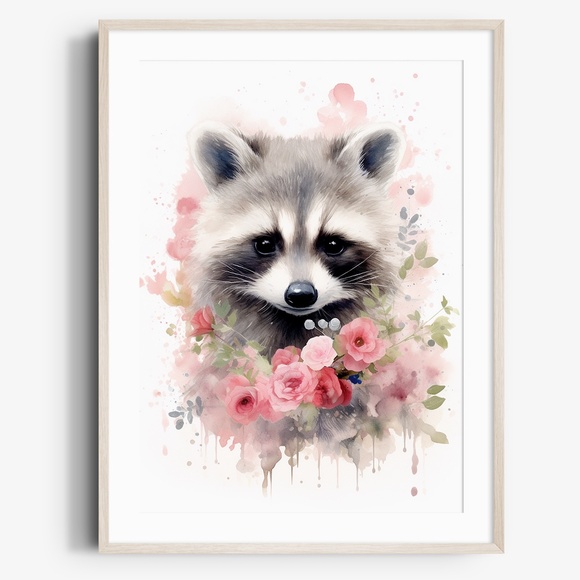 Other - Cute Raccoon Watercolor Wall Art Illustration Print Poster Card Unframed